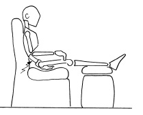 sedersi scorrettamente, con gambe all'altezza del bacino e senza sostegno lombare